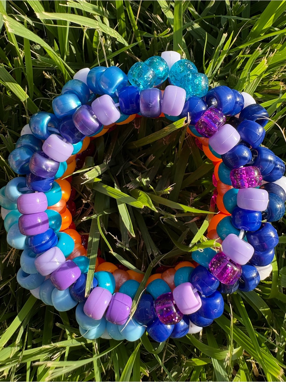 New handmade Kandi Beaded Stretch Cuff Bracelet Blue, Purple, Turquoise & Orange